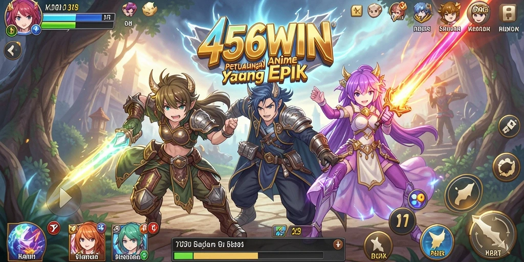 Screenshot bermain 456WIN dengan karakter anime yang mengesankan.