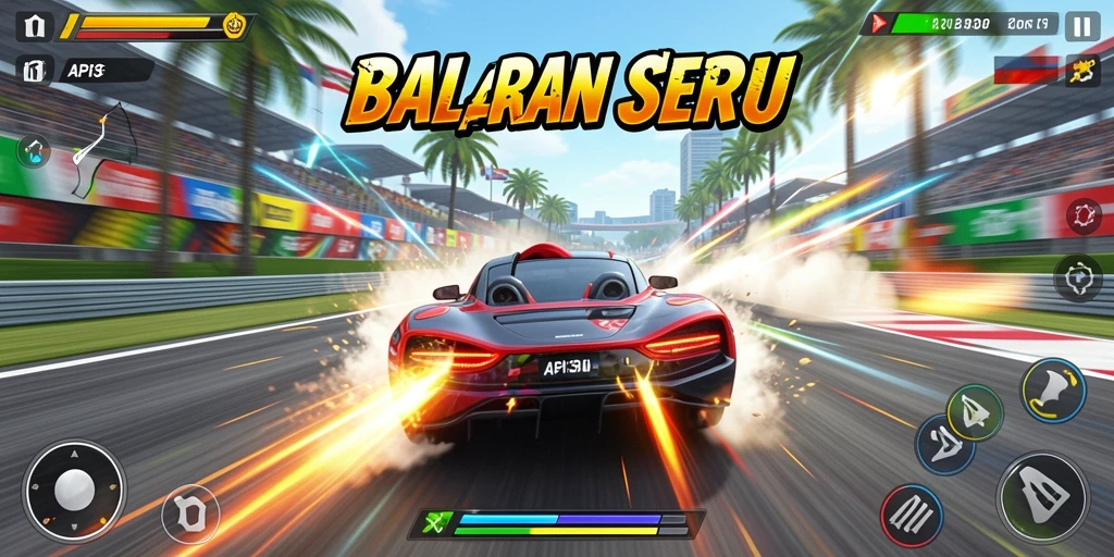 Tampilan gameplay seru dengan kecepatan tinggi di lintasan balap.