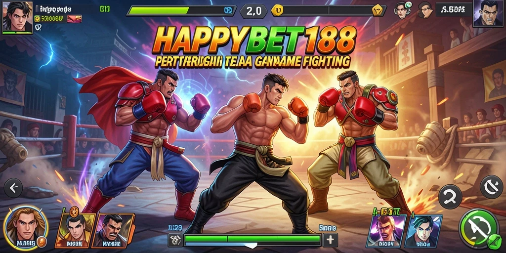 Screenshot gameplay <strong>HAPPYBET188</strong> menampilkan pertarungan epik antar karakter yang mengesankan.
