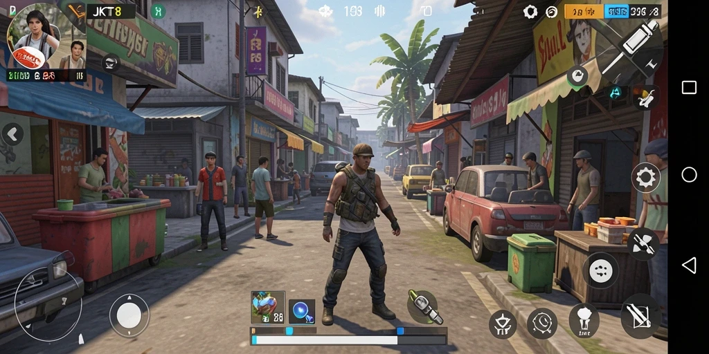 Tampilan gameplay JKT8 dengan berbagai aktivitas menarik.