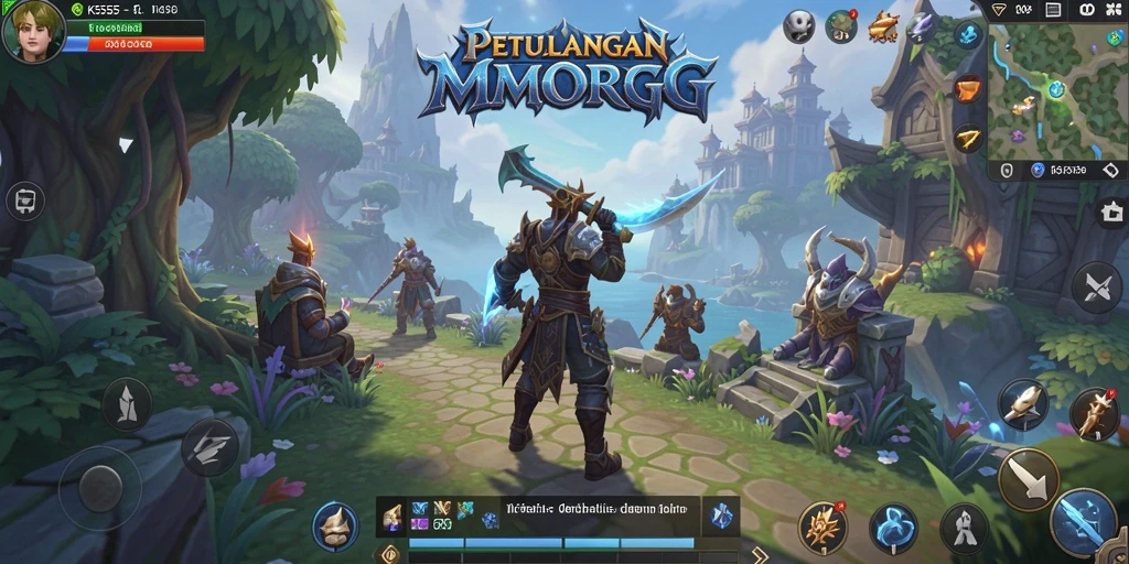 Screenshot utama K5555 menampilkan pertarungan epik dalam dunia MMORPG.
