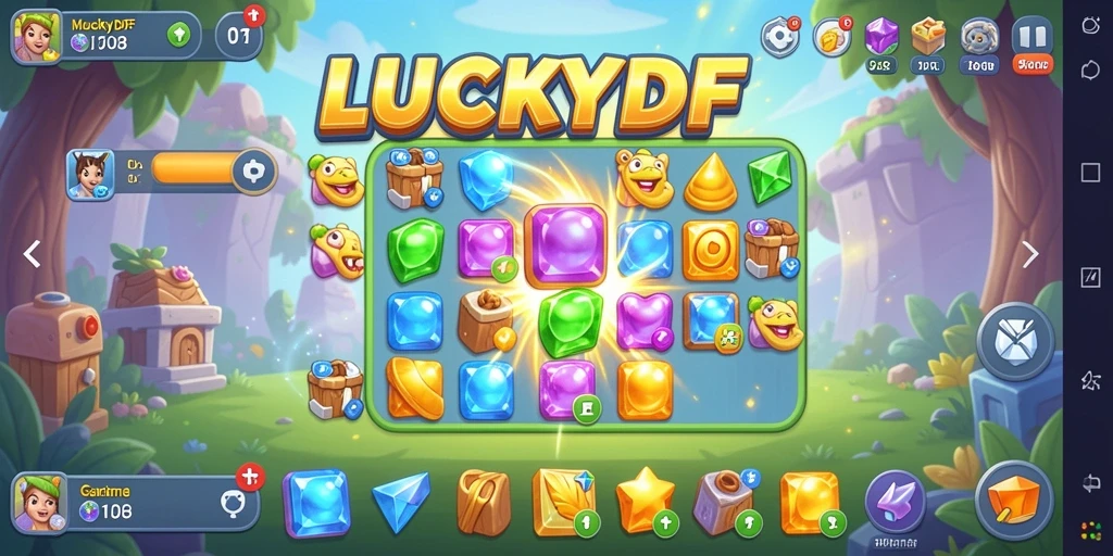 Tangkapan layar gameplay LUCKYDF yang menampilkan kombinasi Match-3 yang menawan.