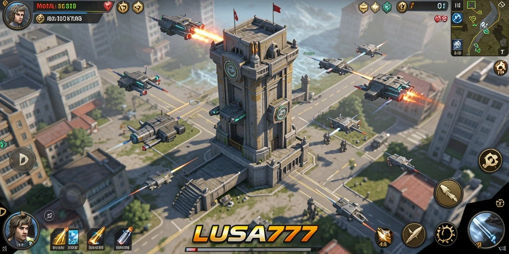 Gameplay dinamis LUSA777 dengan menara dan strategi yang menantang.