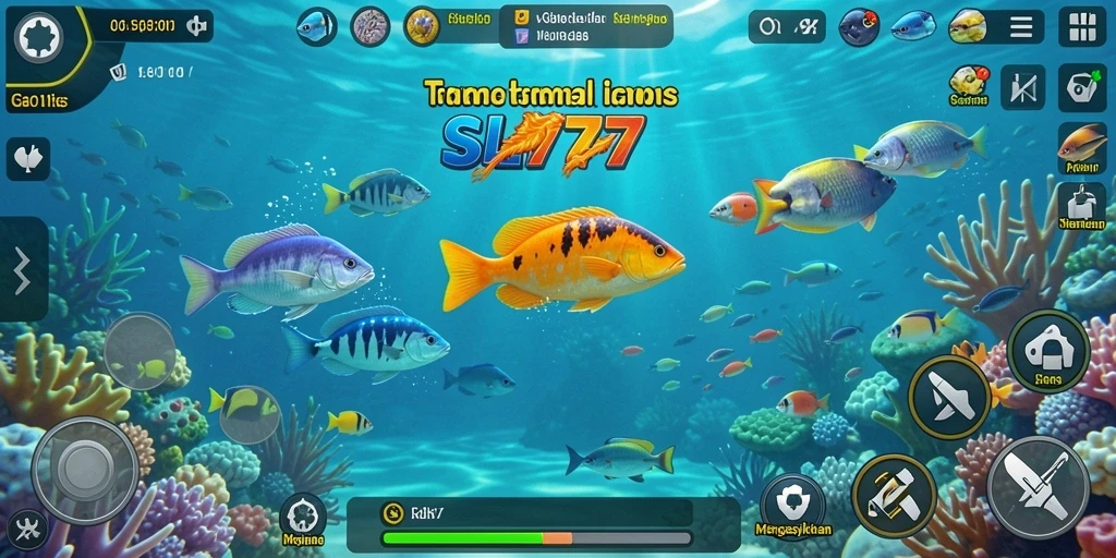 Tangkapan layar utama SL777 menampilkan aksi seru menembak ikan di dunia bawah laut.